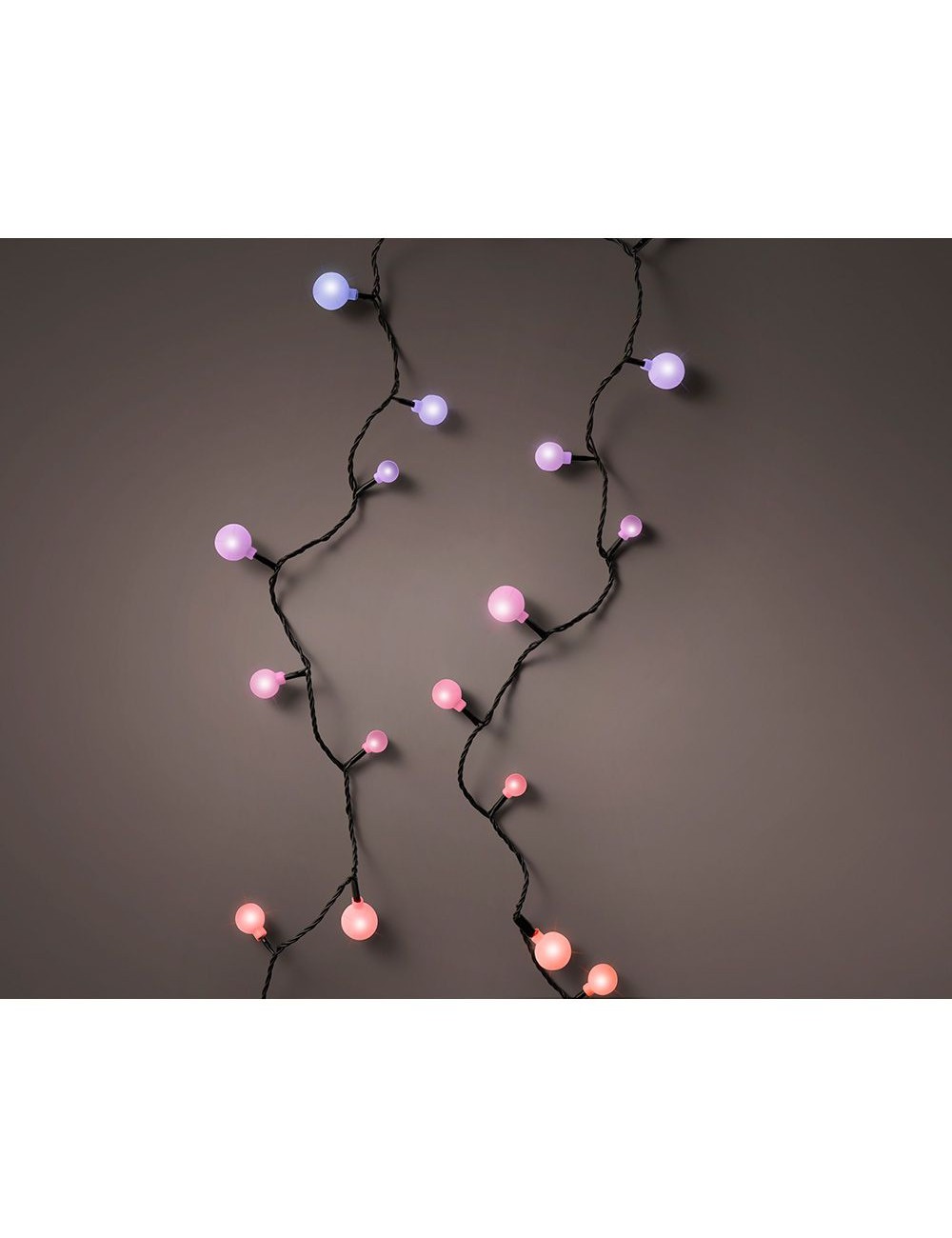 Guirnalda multifunción, uso exterior, cherry, multicolor, cable negro, 120 leds, 9 m