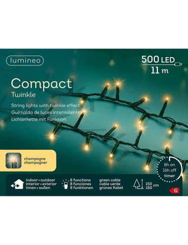 Guirnalda multifunción, uso exterior, led compact, oro suave, cable verde, 500 leds, 16 m