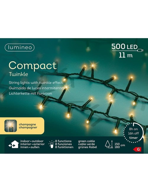 Guirnalda multifunción, uso exterior, led compact, oro suave, cable verde, 500 leds, 16 m