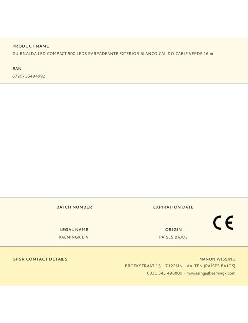 Guirnalda multifunción, uso exterior, led compact, oro suave, cable verde, 500 leds, 16 m