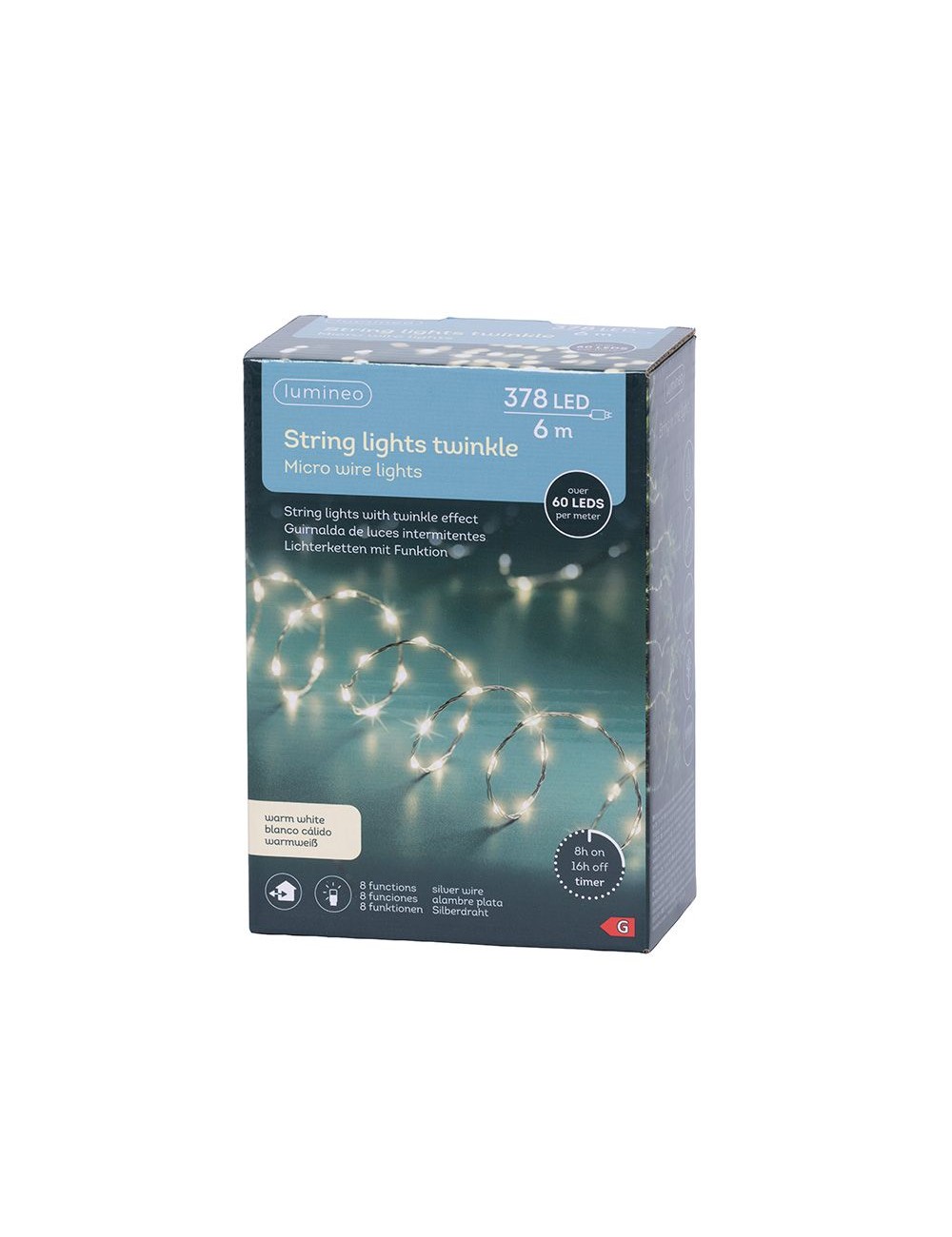 Guirnalda micro led 378 leds luz cálida exterior cable alambre plateado 6 m