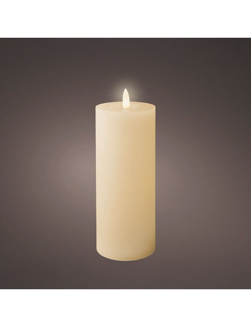Vela de cera led, color beige, acabado rústico, ø7 x 19 cm