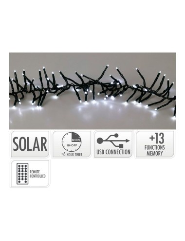 Guirnalda solar recargable, 768 leds, multifunción, luz fría, exterior, 5,6 m