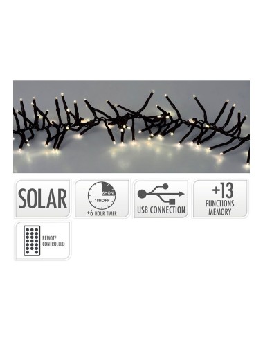 Guirnalda solar recargable, 768 leds, multifunción, luz cálida, exterior, 5,6 m