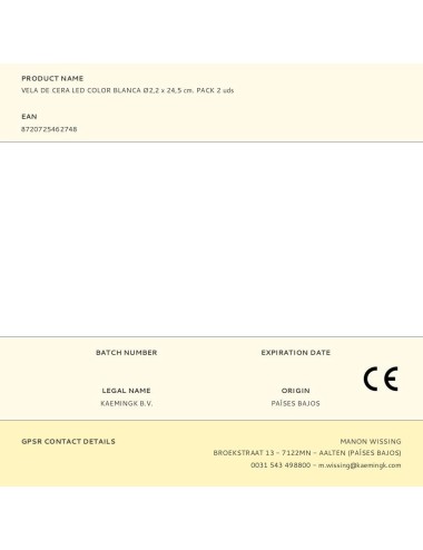 Vela de cera led color blanco ø2,2 x 24,5 cm. pack 2 uds