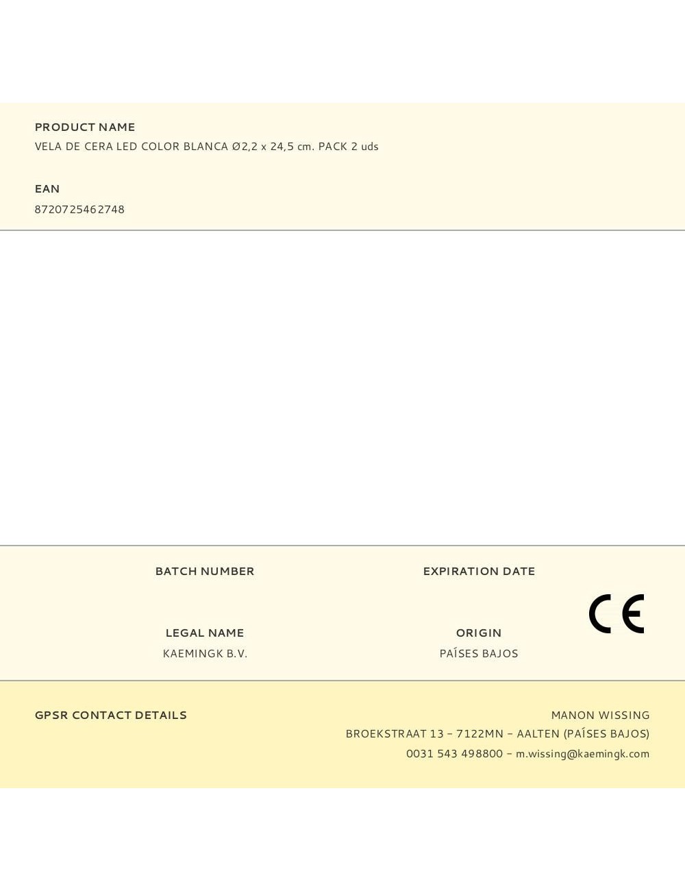 Vela de cera led color blanco ø2,2 x 24,5 cm. pack 2 uds