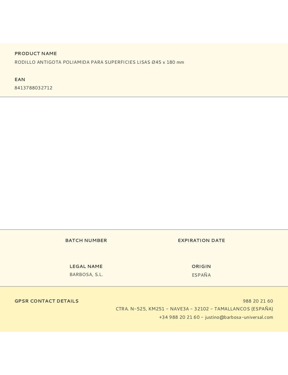 Rodillo poliamida antigoteo para superficies lisas ø45 x 180 mm