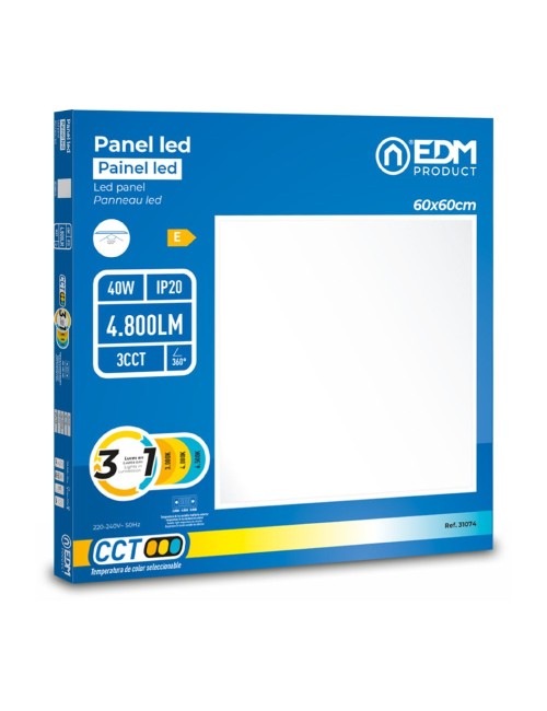 Panel led, 40 w, 3cct (3000-4000-6500 k), 4800 lm, 595 x 595 x 28 mm