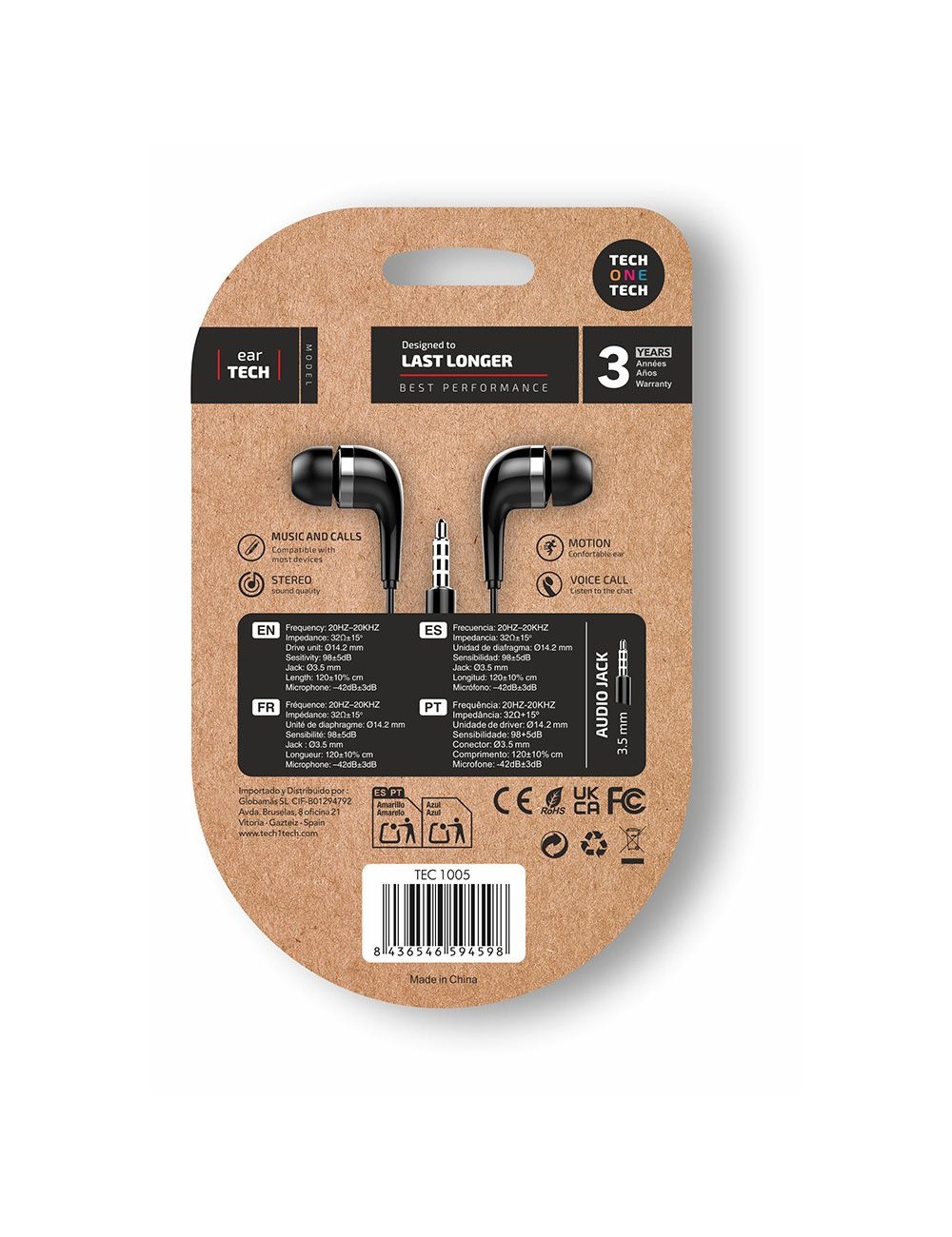 Auriculares eartech con conector mini-jack negros