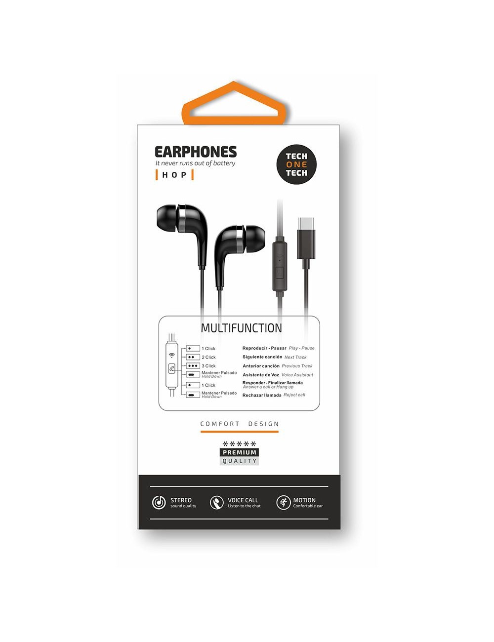 Auriculares hop con conector usb-c negros