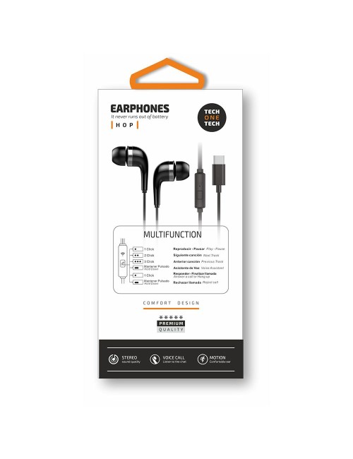 Auriculares hop con conector usb-c negros