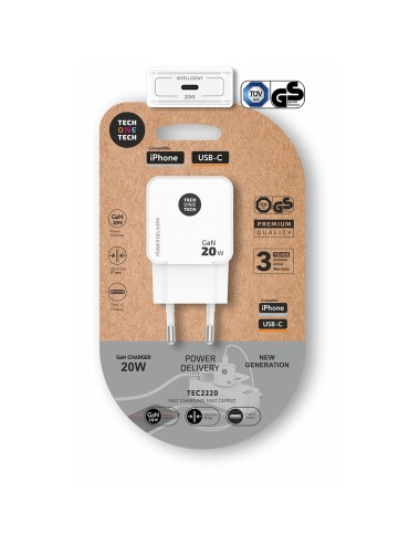 Cargador rápido gan 20 w, usb-c, blanco
