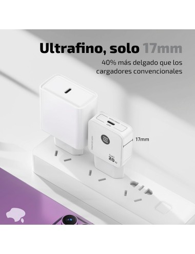 Cargador rápido gan 20 w, usb-c, blanco