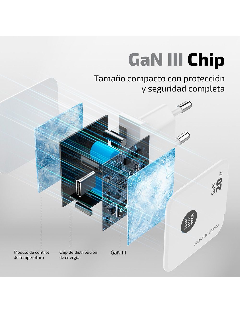 Cargador rápido gan 20 w, usb-c, blanco