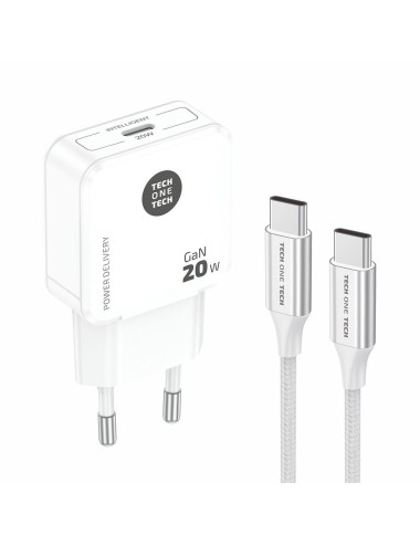 Cargador rápido gan 20 w + cable usb-c blanco