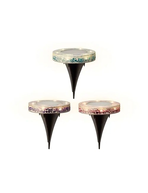 Estaca solar redonda de cristal mosaico, 6 leds, 7 im, ø11,5 x 13 cm, colores surtidos