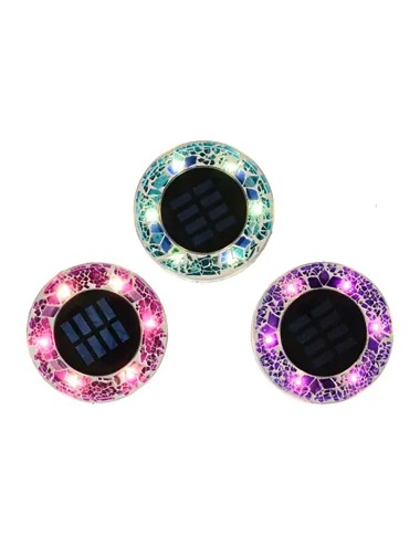 Estaca solar redonda de cristal mosaico, 6 leds, 7 im, ø11,5 x 13 cm, colores surtidos