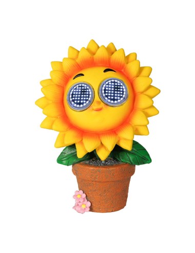 Figura solar girasol amarillo, 15,5 x 10,5 x 21,5 cm
