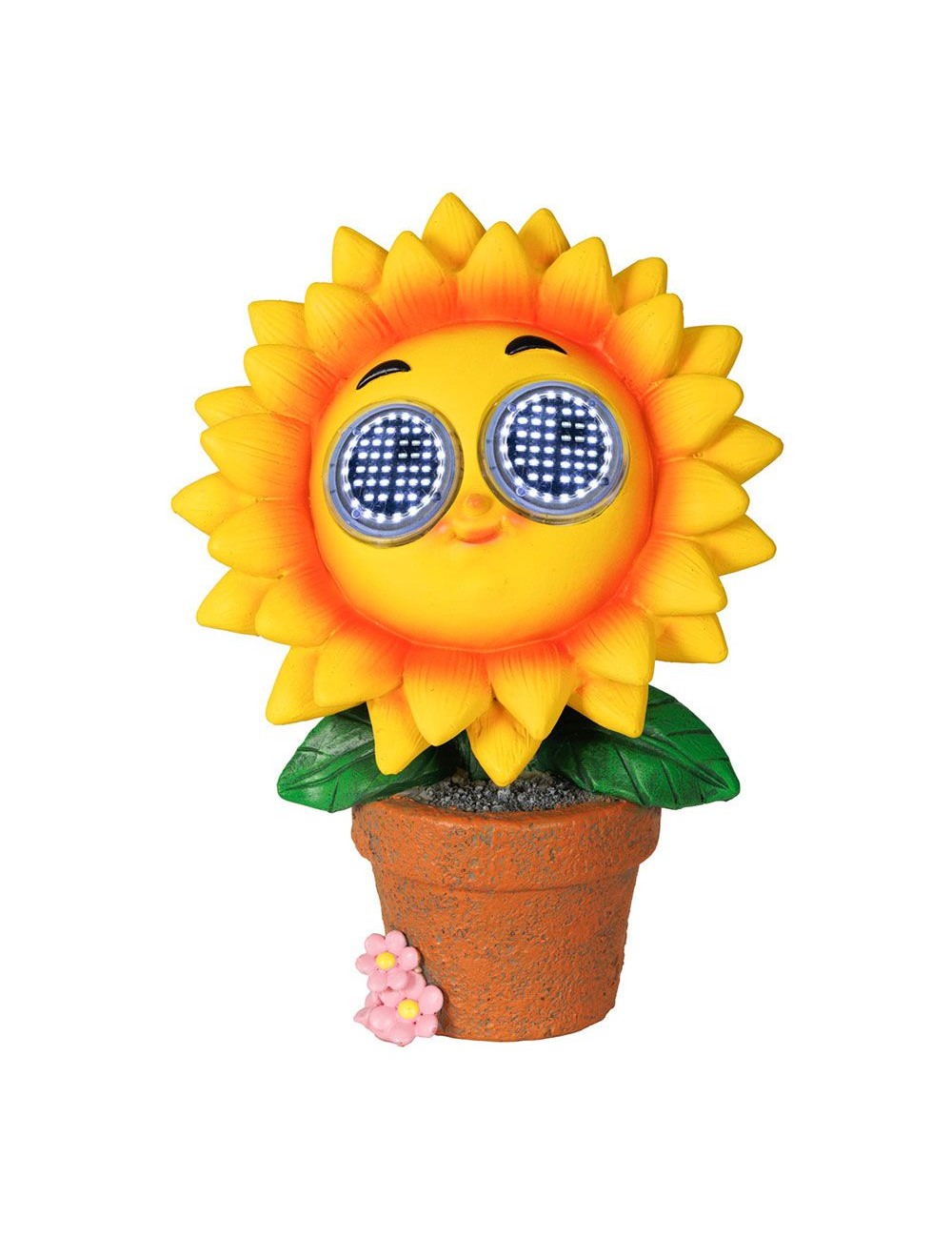 Figura solar girasol amarillo, 15,5 x 10,5 x 21,5 cm