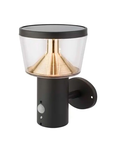 Aplique solar de pared con sensor de movimiento, luz fija, 40 leds, 600 im, antracita, ø16 x 17 x 23 cm