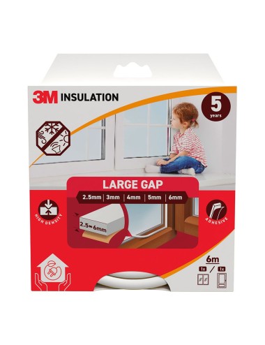 Burlete de aislamiento clásico para huecos grandes de 2,5 - 6 mm, blanco, 6 m