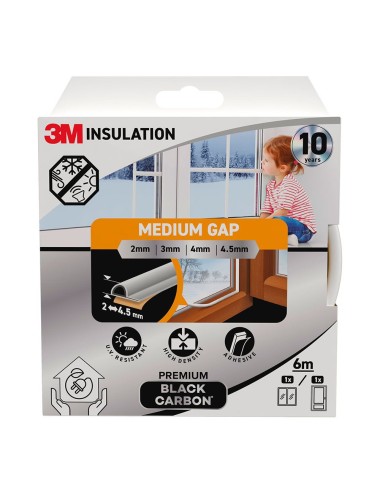 Burlete de aislamiento premium para huecos medianos de 2 - 4,5 mm, blanco, 6 m