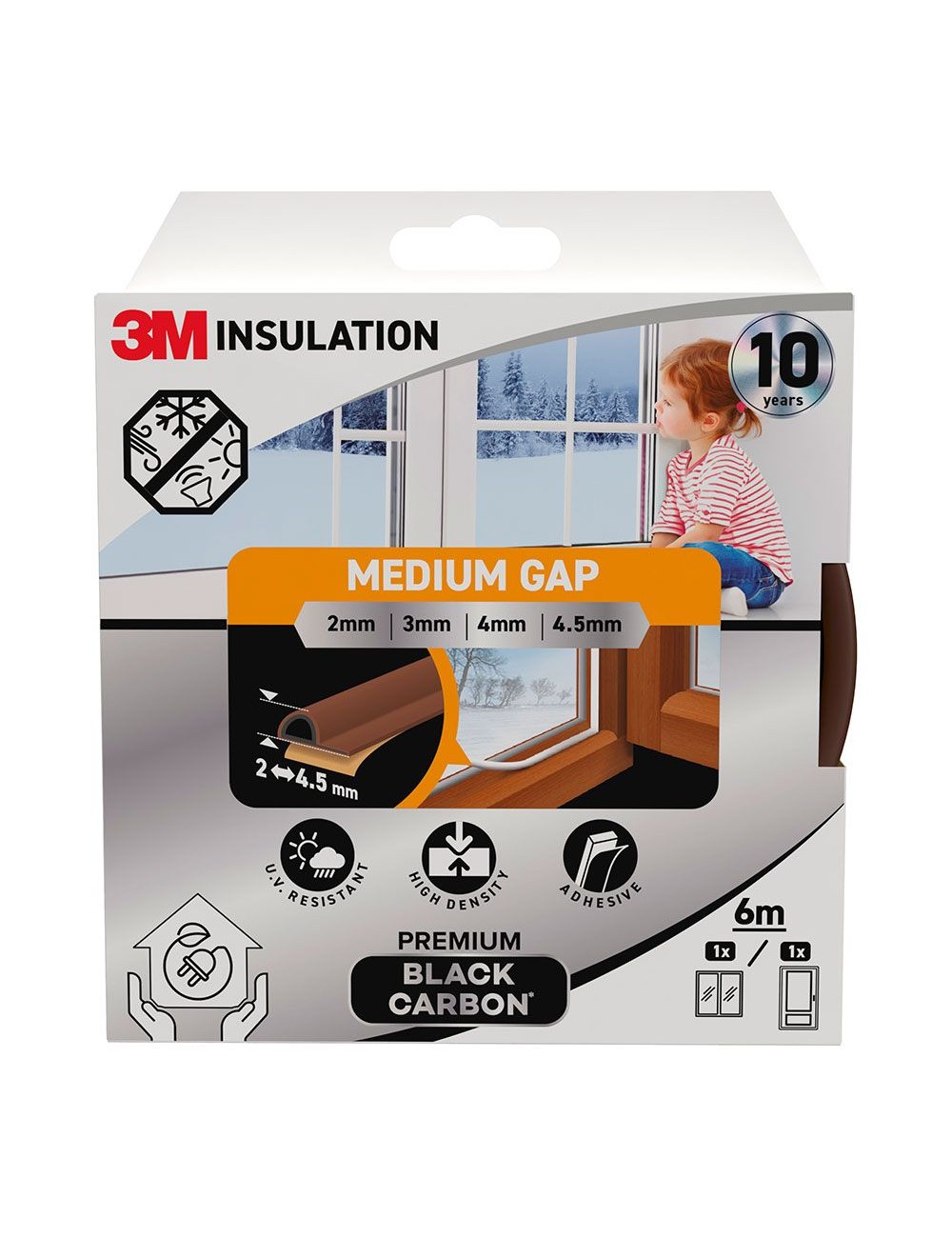 Burlete de aislamiento premium para huecos medianos de 2 - 4,5 mm, marrón, 6 m