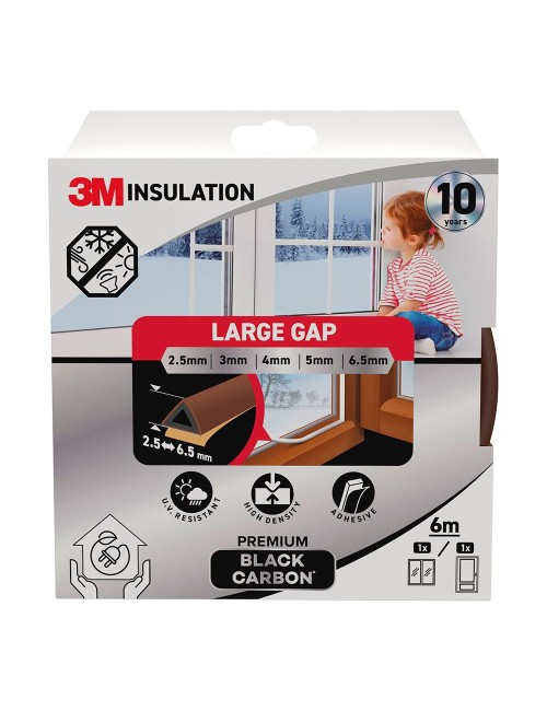 Burlete de aislamiento premium para huecos grandes de 2,5 - 6,5 mm, marrón, 6 m