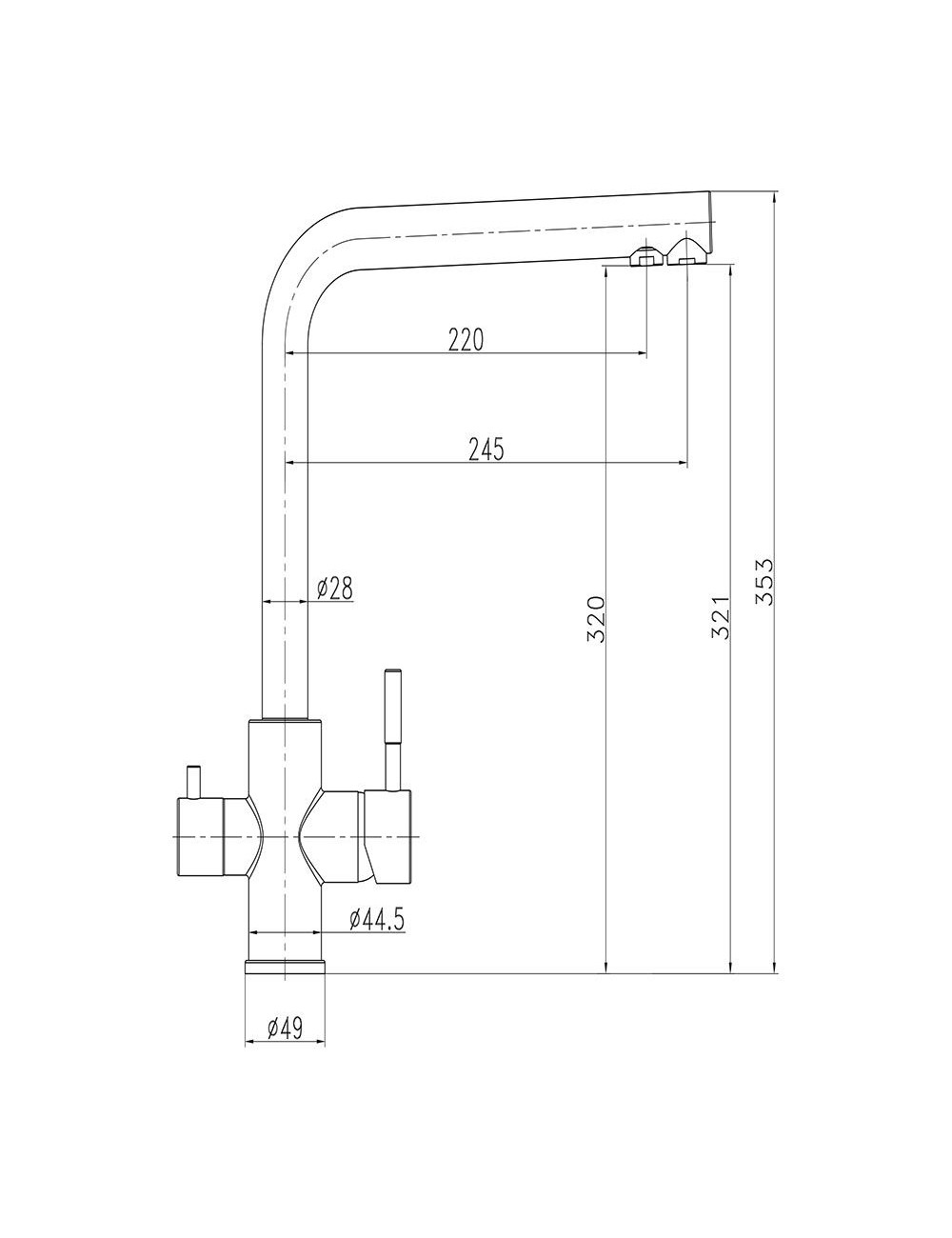 Grifo monomando de cocina caño alto osmosis, inox cepillado, 3 vías