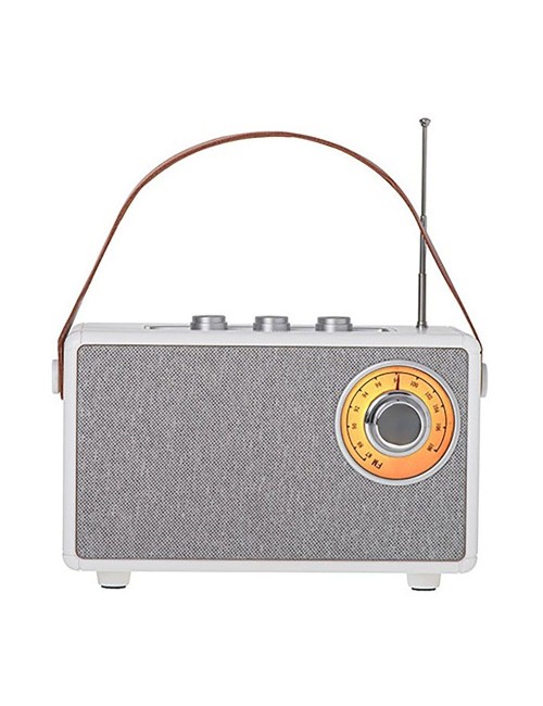 Radio fm recargable con bluetooth cr 1902 blanca, 16 x 7 x 10,5 cm
