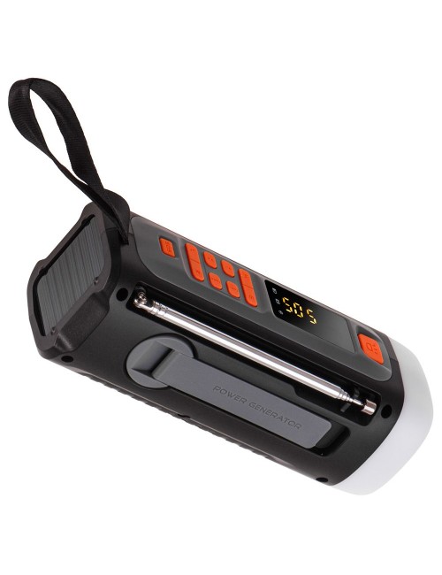 Radio emergencia solar + manivela, linterna led 4 w, powerbank 4500 mah ad 1920