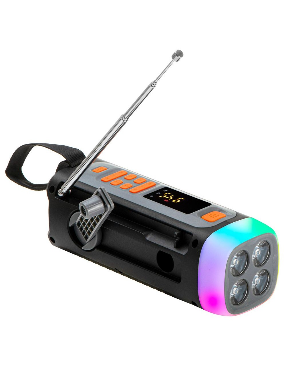 Radio emergencia solar + manivela, linterna led 4 w, powerbank 4500 mah ad 1920