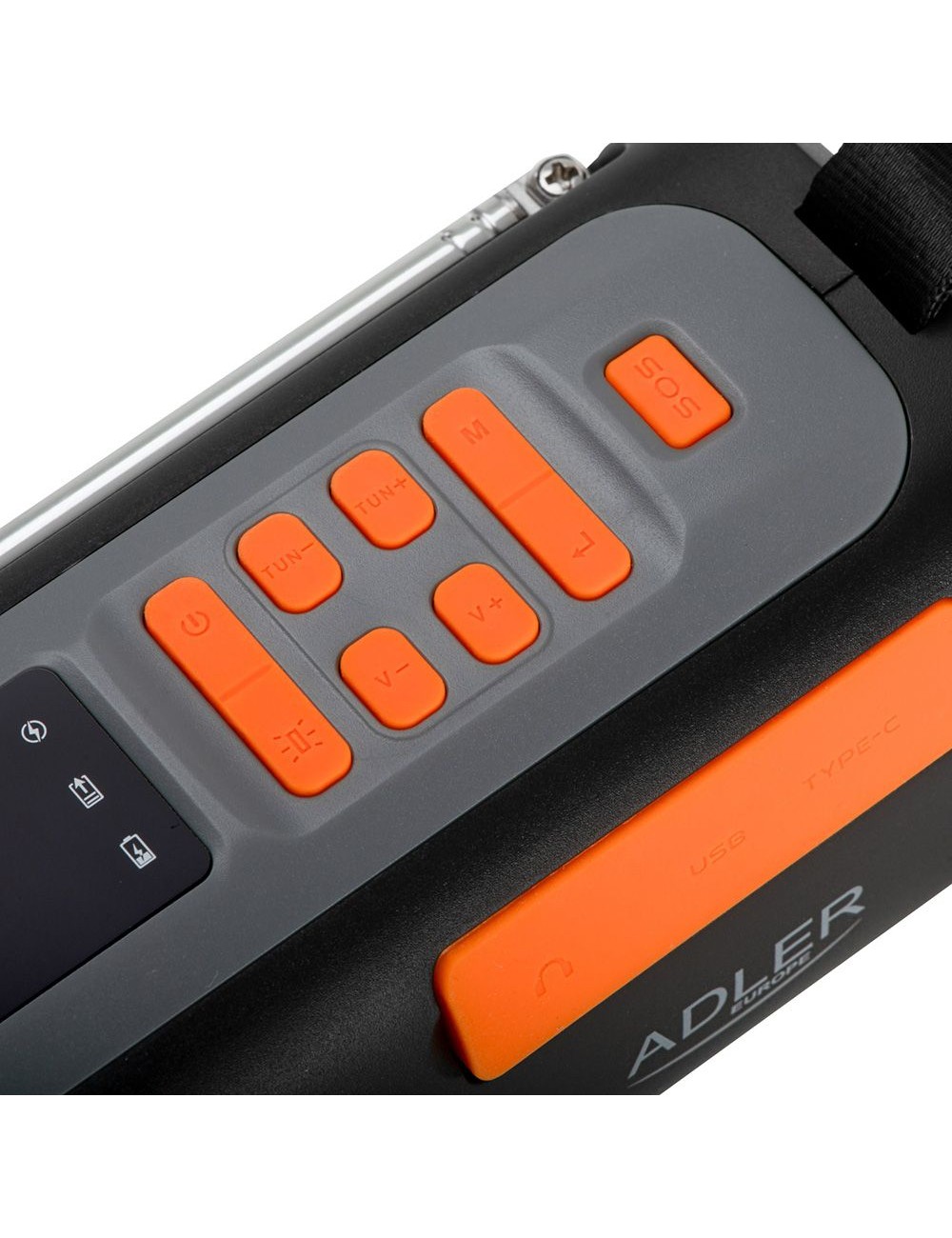 Radio emergencia solar + manivela, linterna led 4 w, powerbank 4500 mah ad 1920