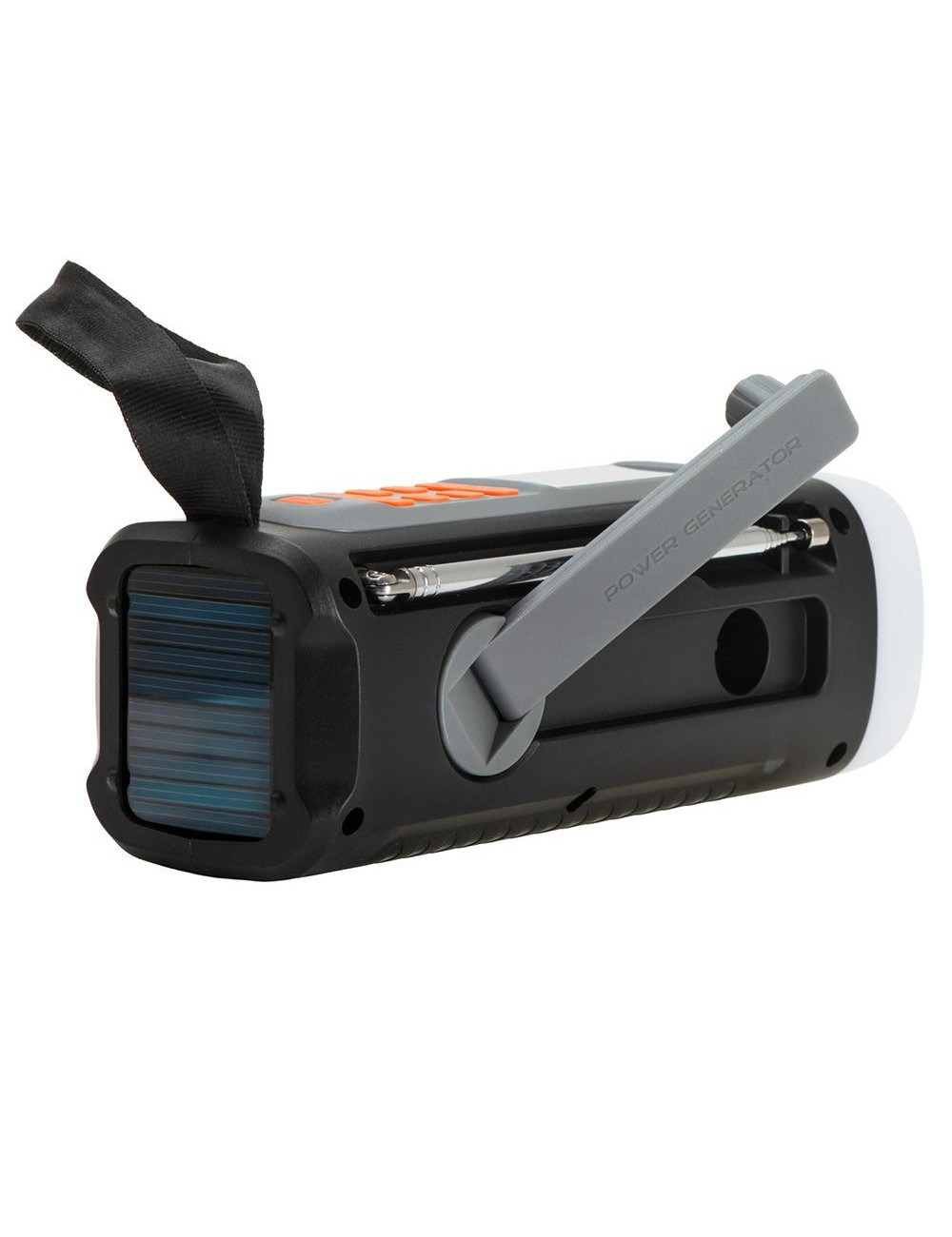 Radio emergencia solar + manivela, linterna led 4 w, powerbank 4500 mah ad 1920