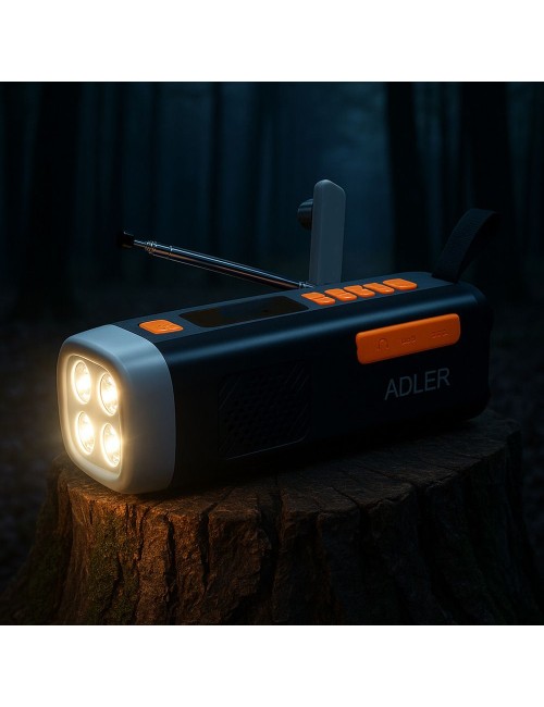 Radio emergencia solar + manivela, linterna led 4 w, powerbank 4500 mah ad 1920