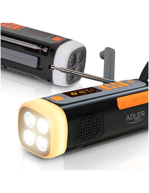 Radio emergencia solar + manivela, linterna led 4 w, powerbank 4500 mah ad 1920