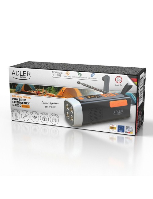 Radio emergencia solar + manivela, linterna led 4 w, powerbank 4500 mah ad 1920