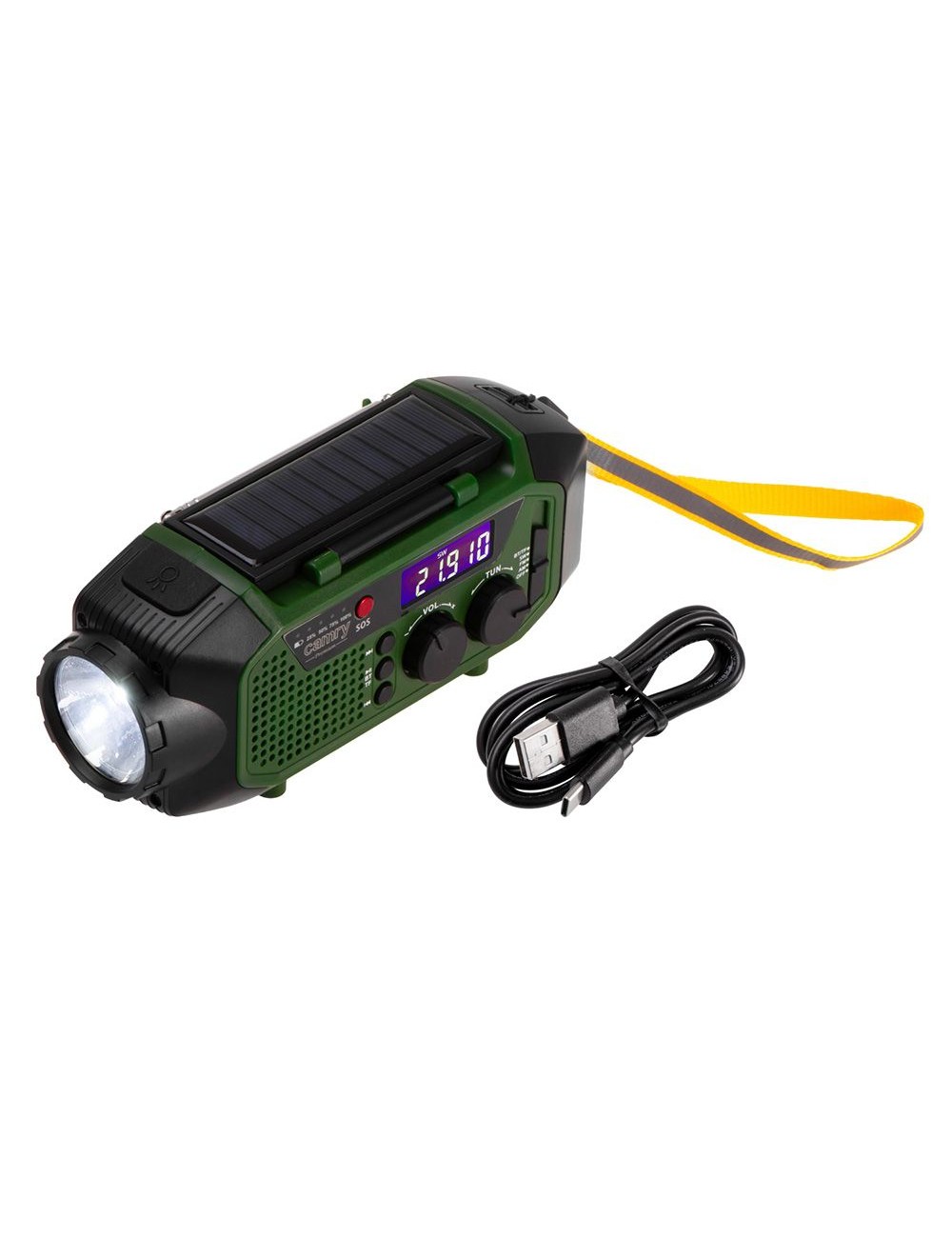 Radio emergencia multifunción solar/dinamo/usb 4000 mah cr1919, verde, 181 x 72 x 82 mm
