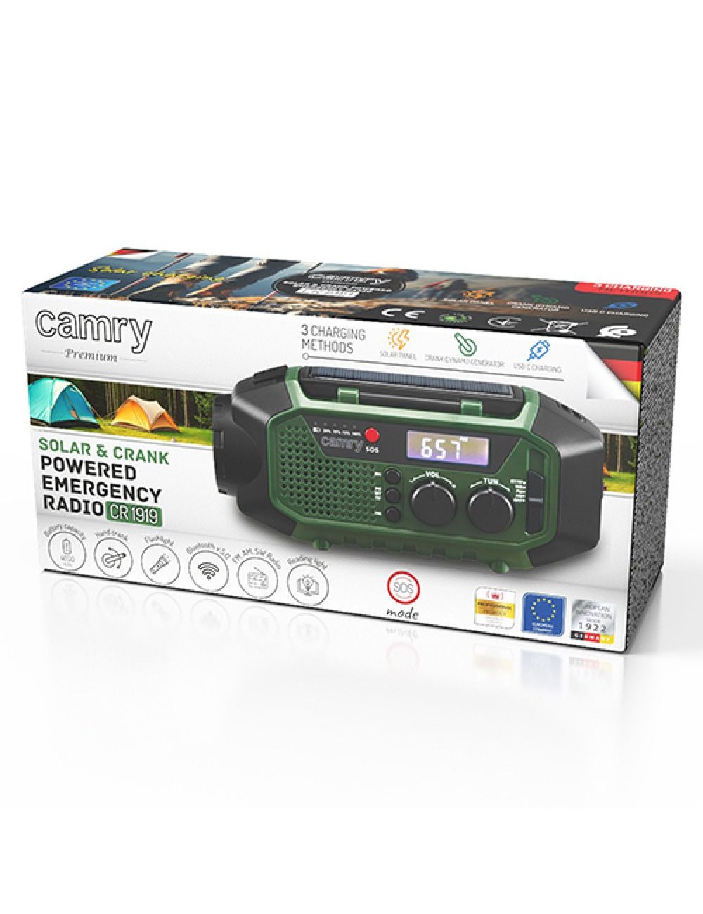 Radio emergencia multifunción solar/dinamo/usb 4000 mah cr1919, verde, 181 x 72 x 82 mm
