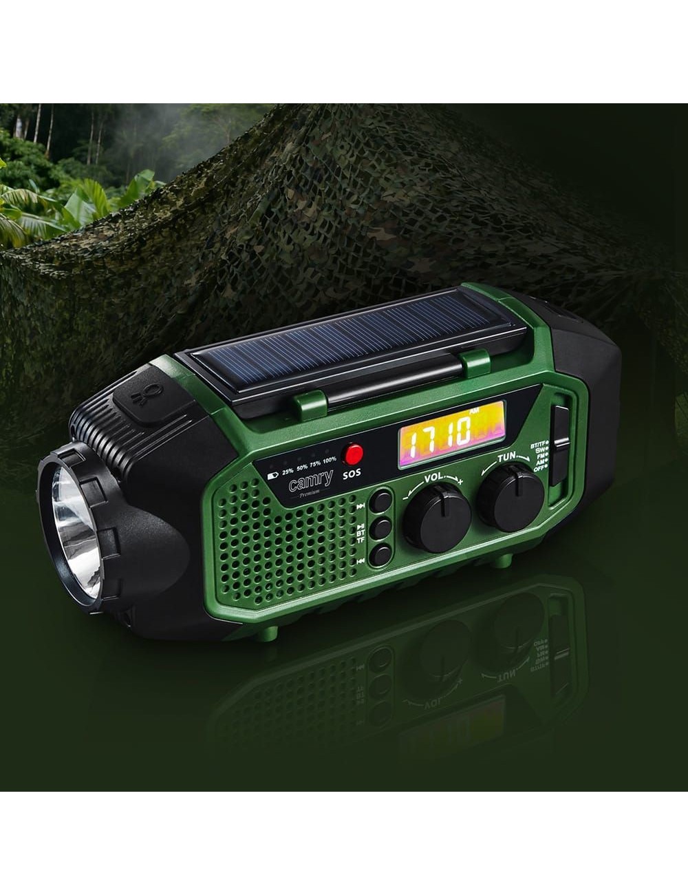 Radio emergencia multifunción solar/dinamo/usb 4000 mah cr1919, verde, 181 x 72 x 82 mm