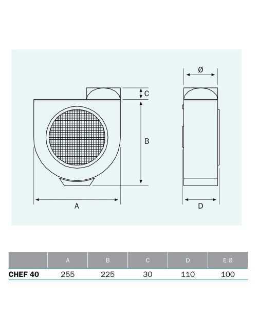 Extractor centrífugo de cocina, chef 40, 60 w