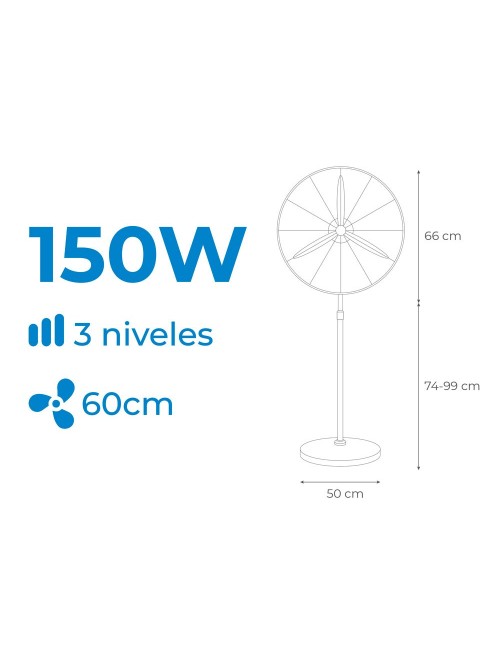 Ventilador industrial de pie 150 w, negro, ø60 cm