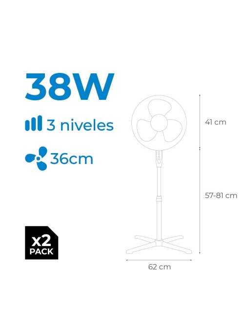 Ventilador de pie 38 w, blanco, ø40 cm, pack de 2 unidades