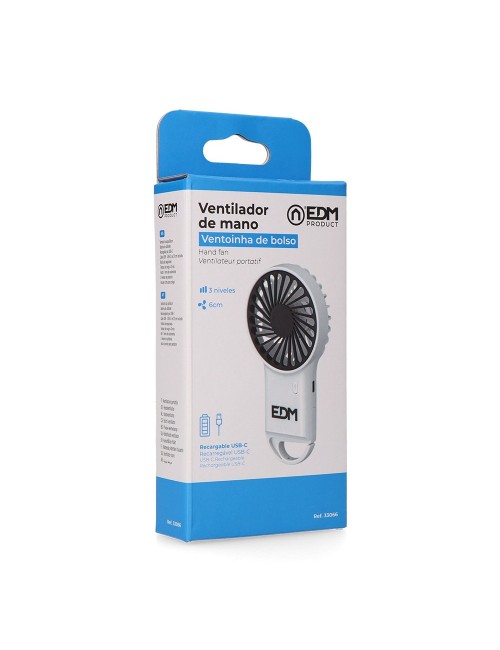 Ventilador de mano con gancho, 8 x 2,9 x 15,5 cm