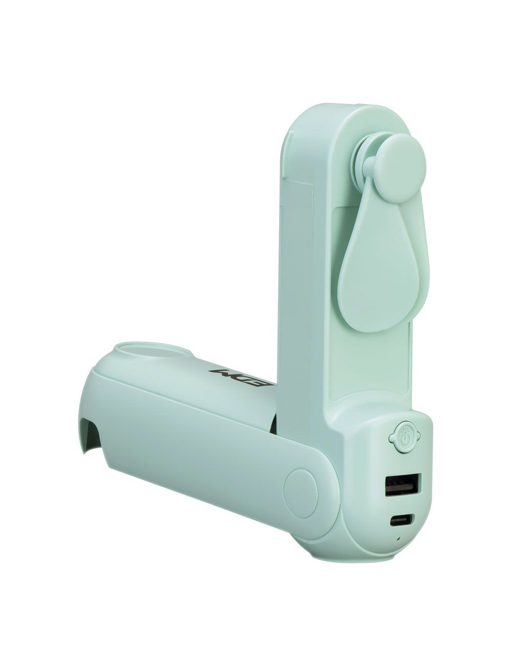 Ventilador de mano plegable, linterna,powerbank, soporte smartphone, colores surtidos, 3,7 x 11,9 cm