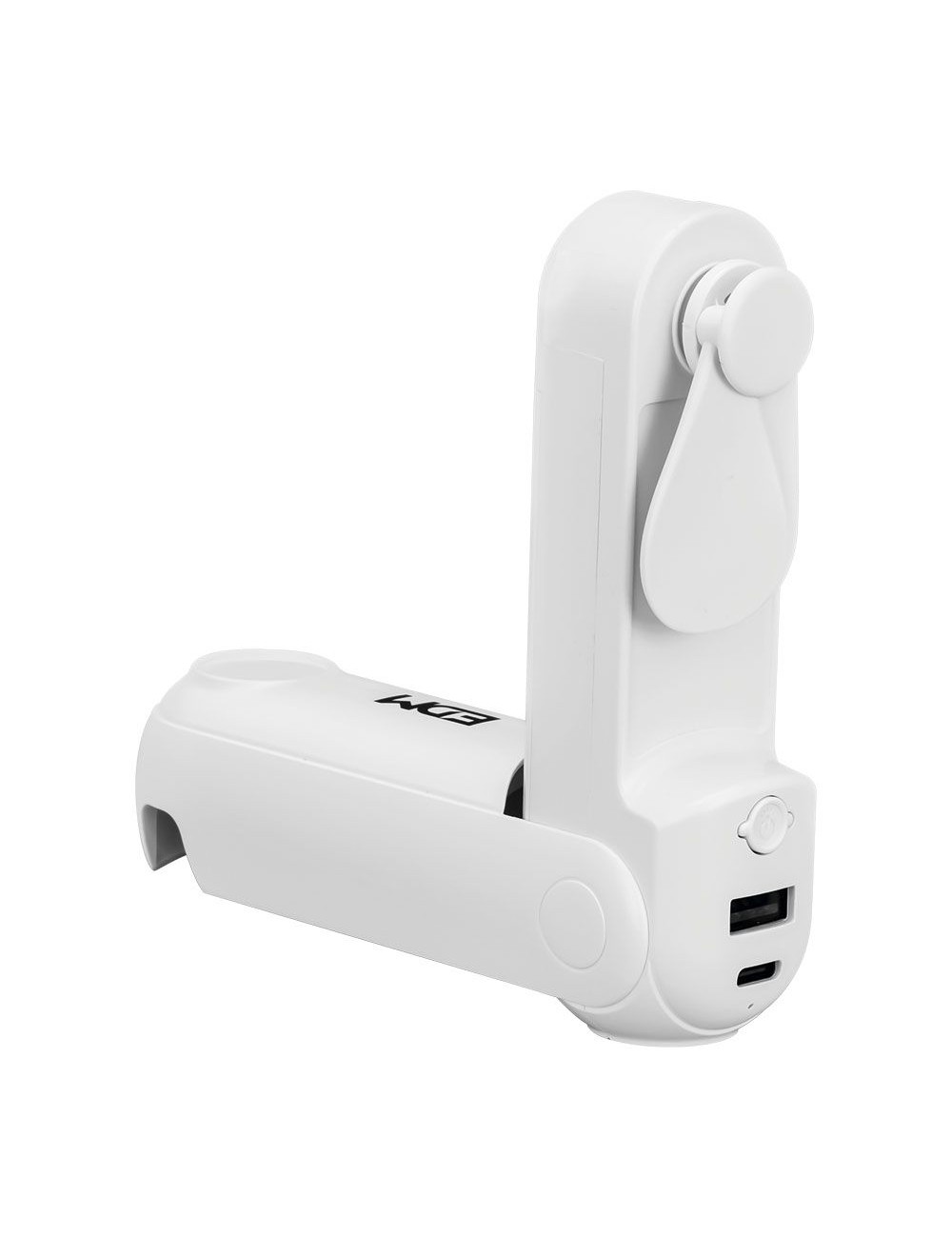 Ventilador de mano plegable, linterna,powerbank, soporte smartphone, colores surtidos, 3,7 x 11,9 cm