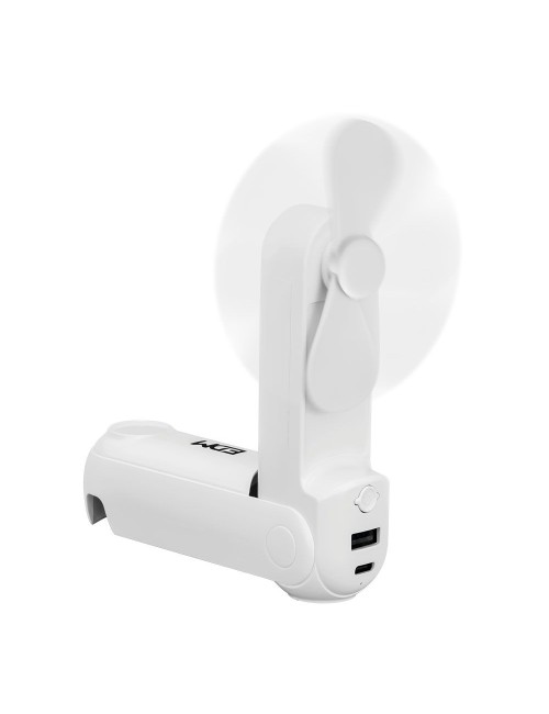 Ventilador de mano plegable, linterna,powerbank, soporte smartphone, colores surtidos, 3,7 x 11,9 cm