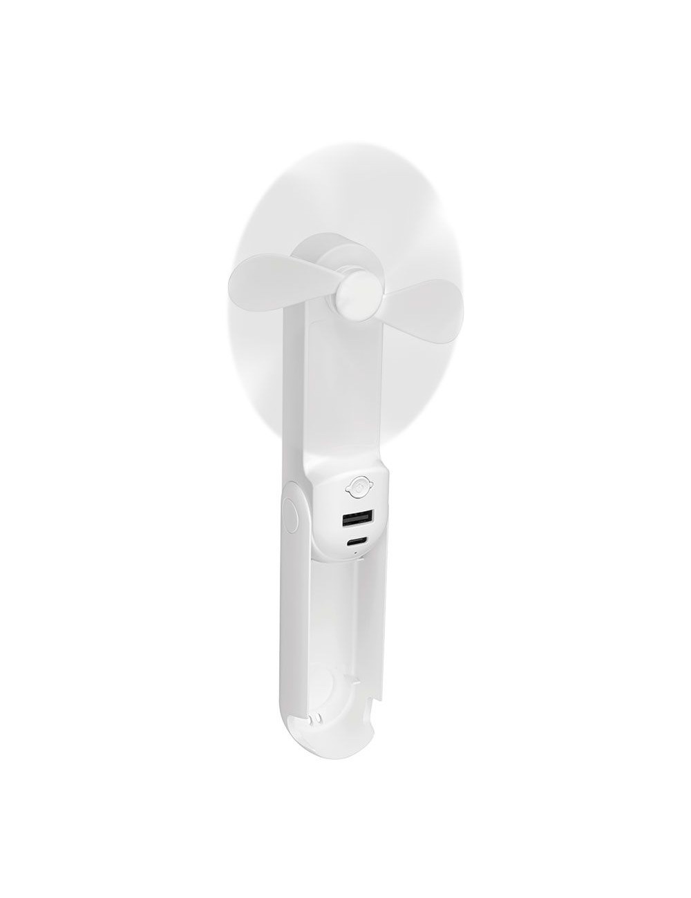 Ventilador de mano plegable, linterna,powerbank, soporte smartphone, colores surtidos, 3,7 x 11,9 cm