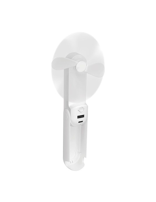 Ventilador de mano plegable, linterna,powerbank, soporte smartphone, colores surtidos, 3,7 x 11,9 cm