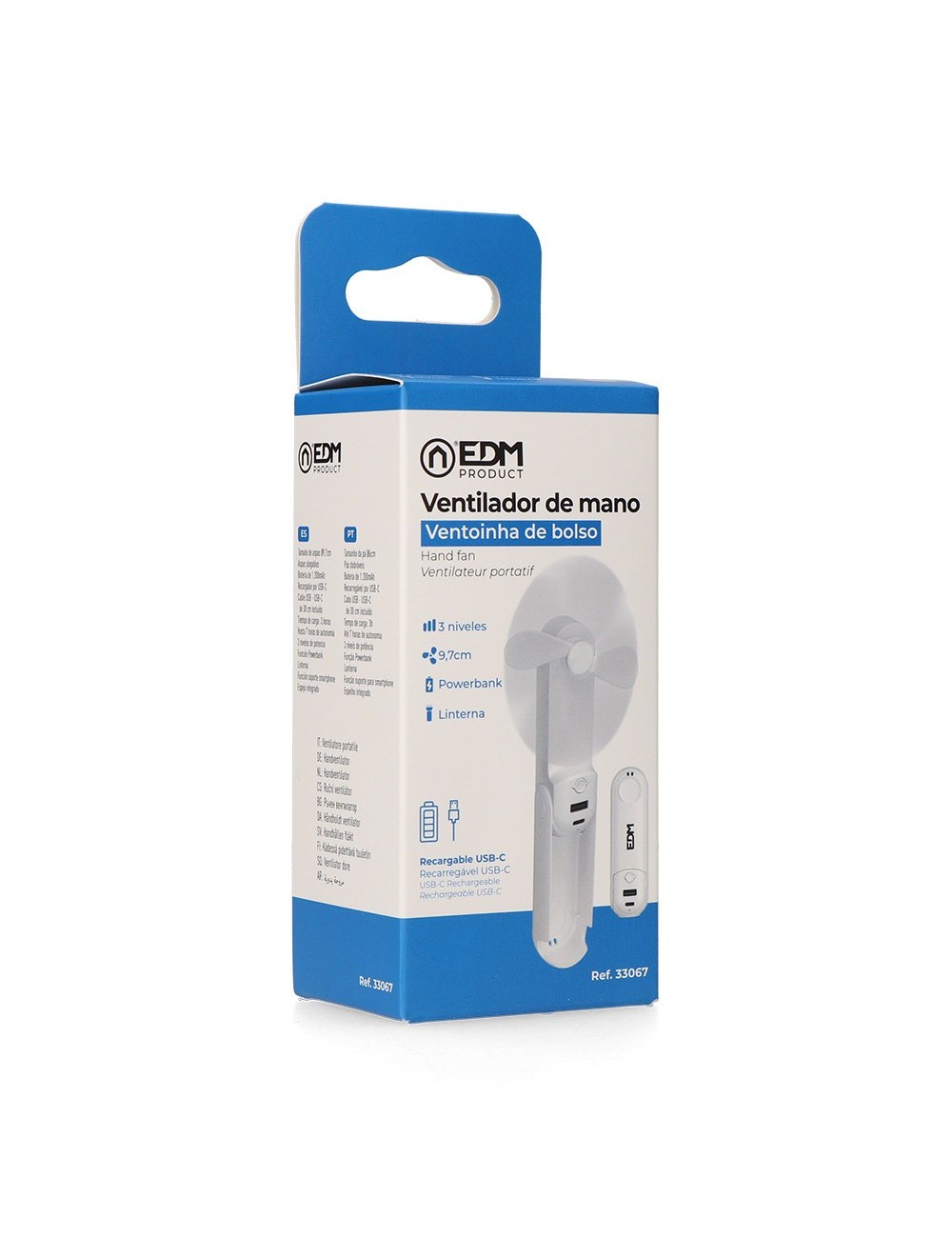 Ventilador de mano plegable, linterna,powerbank, soporte smartphone, colores surtidos, 3,7 x 11,9 cm